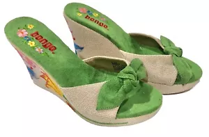 Bongo Damenschuhe Frühling grüne Keilabsatz-Sandalen Blumenmuster offene Zehenpartie 6 1/2M - Bild 1 von 17