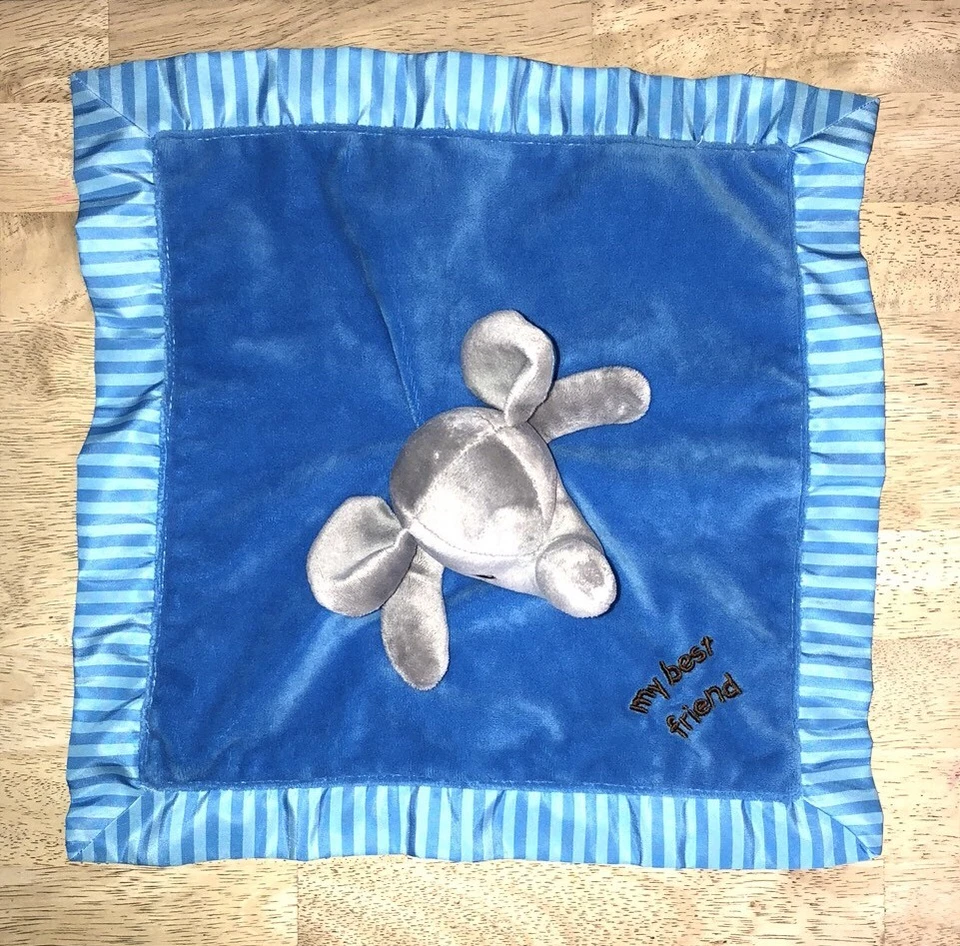 Manta de felpa Garanimals elefante azul bebé rayas amorosas mi mejor amigo satinado Foto 1 de 1