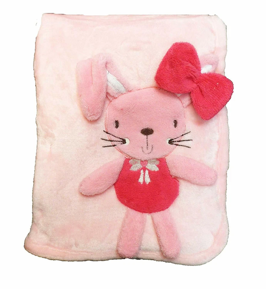 Supersoft Superior Luxurious Quality Pink Bunny Bow Design Pram/Crib Blanket - Image 1 of 1