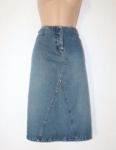 Women's VTG Details Rainstones Blue Denim 100% Cotton A-Line Midi Jean Skirt UK8 - Picture 1 of 16