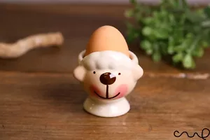Tazas de huevos de oveja hechas a mano de cerámica pintadas a mano nariz marrón blanco para servir desayuno - Imagen 1 de 8