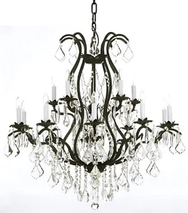 Vintage Style Rod Iron And Crystal Chandelier Large With Crystals Ideal For Room - Picture 1 of 10