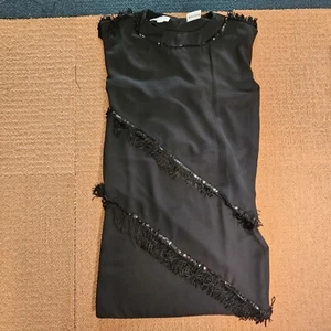 Damaged* Pierre Cardin Neiman Marcus Petite Womens Fringe Dress 6 Black Party O7 - Picture 1 of 9