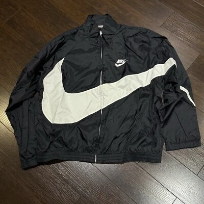Vintage Nike Windbreaker Big Swoosh Full Zip Jacket Mens Size L Black White - Image 1 of 4