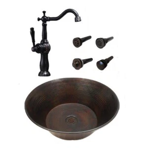 15" Round Flat Bottom Cazo Vessel Bathroom Sink with 13" ORB Faucet & Drain - Picture 1 of 5