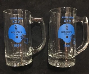 Super Bowl XXV 25 1991 Bills Vs New York Giants 2 Beer Glass Mug Set Molson Nfl - Picture 1 of 5