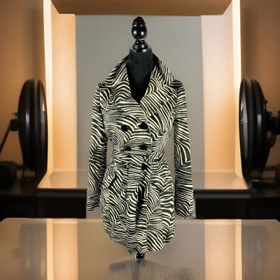 Gabardina Abrigo Ann Taylor Estampado Animal Cebra Doble Pecho Cinturón Talla S Foto 1 de 4