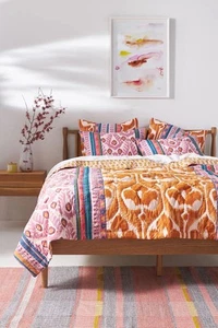 Anthropologie Kemali Queen Quilt + 2 Standard Shams + Euro Sham New Cotton India - Picture 1 of 11