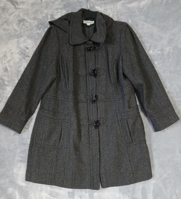 Abrigo Merona para mujer 16W 18W gris mezcla de lana con capucha bolsillos de lona Foto 1 de 4