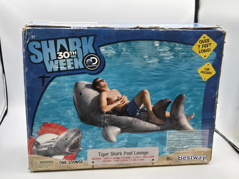 Bestway Shark 30th Week Discovery Tiger-shark Pool Lounge Inflated Over 7 Feet