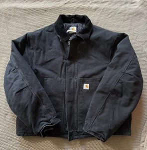 Carhartt Men’s J02 Barn Black Heavy Quilted Full Zip Chore Jacket Sz 48 Tall - Picture 1 of 12