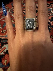 Sterling Men's Ring size 10 Intaglio with 14K 9.9 grams - Picture 1 of 6