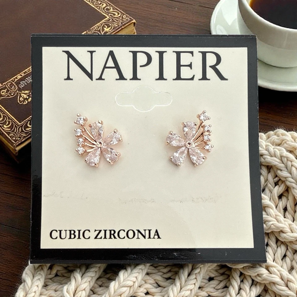 Pendientes Napier 1/2" Oro Rosa/Circonita Cúbica Poste Trasero-NUEVOS CON ETIQUETAS Foto 1 de 1