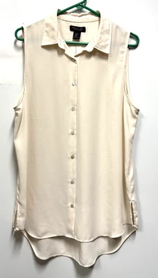 Blusa top sin mangas con botones RACHEL ZOE para mujer talla XL beige bonita Foto 1 de 3