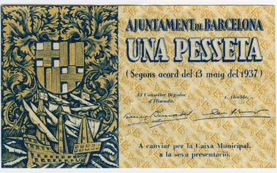 ☆ SPAIN CIVIL WAR 1937 • BARCELONA 1p. MUNICIPAL ☆ GUERRA CIVIL ESPAÑOLA  ☆D1414 - Image 1 of 2