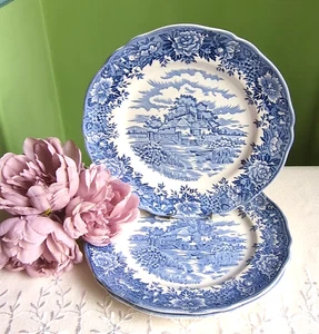 3 schwarzweiß SPEISETELLER 10" SALEM CHINA Co OLDE STAFFORDSHIRE ~ "ENGLISH VILLAGE" - Bild 1 von 8