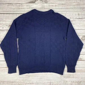 VTG Structure Men's Large Blue Crewneck Fisherman Cable Knit Cotton Sweater USA - Picture 1 of 9