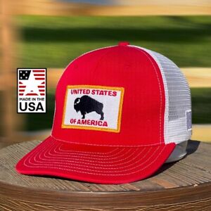 Red American Bison Hat - Buffalo Snapback Trucker - Made in USA