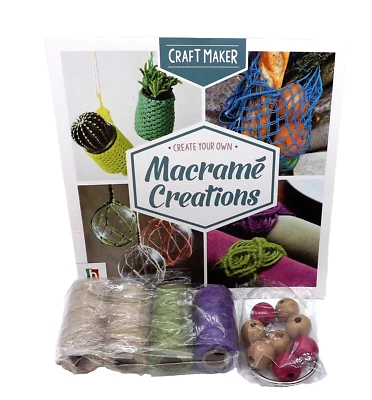Craft Maker Macrame Creations Kit Book Yarn Beads Pot Holder Wall Hanging - Image 1 of 4