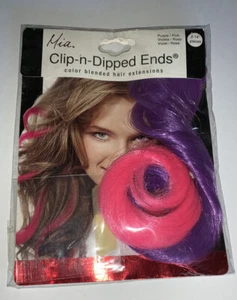 MIA Clip-n-Dipped Ends Extensions - 2 pcs faux hair Purple W/ Pink ends 14" NEW - Picture 1 of 2