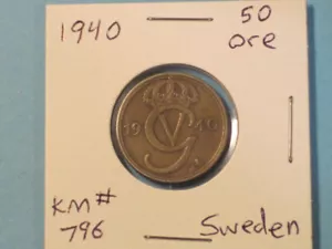 1940 50 Ore - Sweden KM# 796 - Excellent example! - Picture 1 of 9
