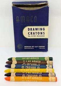 6 Vintage Amaco Drawing Hexagon Wax Crayon American Art Clay with Original Box - Bild 1 von 11