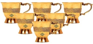 Designer Brass Tea Cup Serving Tea Tableware Gift Item Volume 100 ML Set Of 6 - Picture 1 of 5