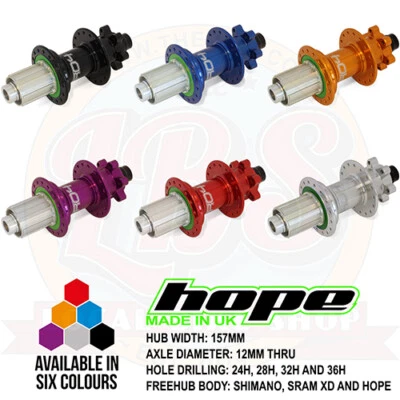 Buje trasero Hope Pro 4 157x12 mm pasante - todos los colores, orificios de radios y controladores - nuevo Foto 1 de 3