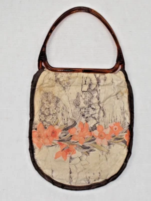 Bolso de mano vintage años 60 acolchado marfil escena isla tropical asas de plástico Foto 1 de 4