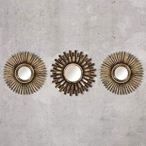 Set of 3 Bronze Effect Ornate Wall Mirrors Sunburst Moroccan Style Wall Art Deco