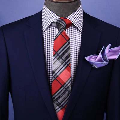 Красный, черный и белый клетчатый галстук 3 дюйма деловая официальная элегантность для умных мужчин Ego - Изображение 1 из 4
