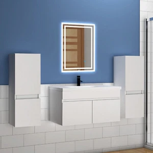 Badmöbel Set 80 cm Waschtisch mit Unterschrank Badezimmermöbel Weiß/Eiche - Bild 1 von 8