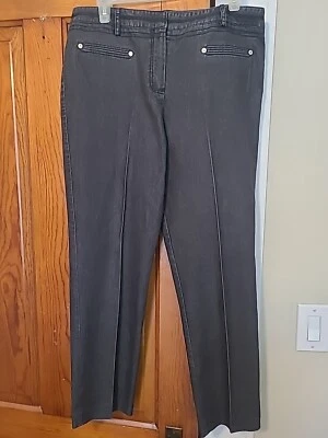 Pantalones de mezclilla Larry Levine de pierna recta para mujer 12 negros tiro medio cremallera frente plano Foto 1 de 4