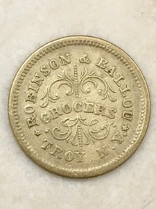 1863 CIVIL WAR COPPER TOKEN ROBINSON & BALLOU GROCERS TROY NY - Picture 1 of 3
