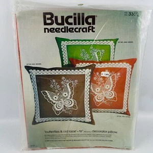 Bucilla Needlecraft 3351 Coral Butterflies & Old Lace Pillow Kit 16" Complete - Picture 1 of 4