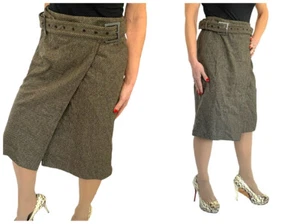Calvin Klein Made In Italy $640 Olive Green Wool Blend Belted Wrap Skirt NWT 4 - Picture 1 of 11