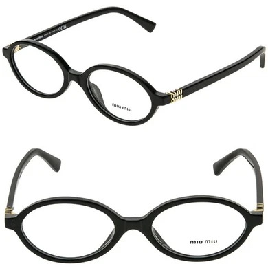 MIU MIU 01X LOGO MU01XV Black Oval Classic Eyeglasses Optical Frame Gold 50mm - Image 1 of 4
