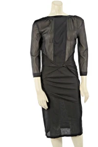 GUCCI Tom Ford Black Silk Sheer 3/4 Sleeve Open Back Midi Pencil Dress Size 40 - Picture 1 of 14