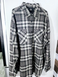 H D Harley Davidson Flannel Shirt Mens 2XL Gray Black Plaid Pennywise Button XXL - Picture 1 of 15