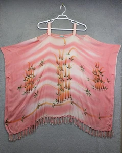 Vintage Makai Beach Coverup Womens One Size Pink Hawaiian Poncho Kaftan Resort - Picture 1 of 24