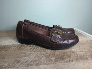 Clarks Damen Penny Loafer flache Schuhe 6 braune Schnalle bequem Academia altes Geld - Bild 1 von 15