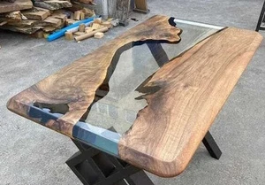 Clear Epoxy Table with Walnut – Handmade Resin River Coffee Table - Picture 1 of 9