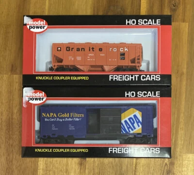 Model Power HO NAPA Filters 40' Box Car & Granite Rock 2 Bay Covered Hopper - Image 1 of 2