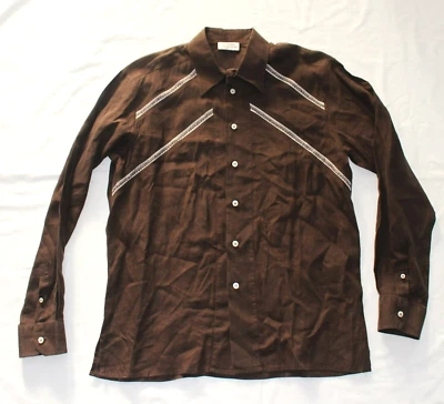 CAMISA DE LINHO masculina vintage GRANN SASSO botão frontal MÉDIA M EU 52 marrom detalhe Vogue - Imagem 1 de 4