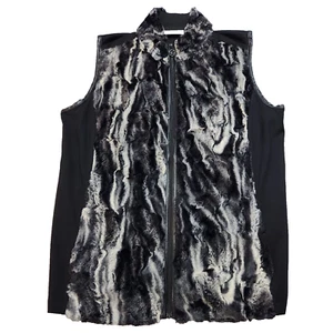 Susan Graver Vest Faux Fur Zip Black Gray Stretch Knit Size Large QVC A282086 - Picture 1 of 12