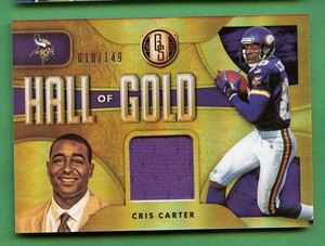 CRIS CARTER 2021 GOLD STANDARD FOOTBALL HALL OF GOLD JERSEY RELIC /149 VIKINGS
