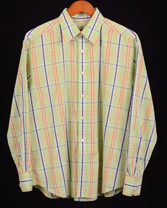 Robert Graham Green Cotton Blue Orange Jumbo Plaid Check Button Up Shirt L - Picture 1 of 8