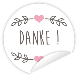 Aufkleber 'Danke!' Young Love 24 Stück (4 cm) Hochzeit DIY Vintage Sticker Herz - Bild 1 von 3