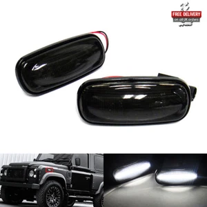 2x Indicatore Laterale Nero Luce LED Ripetitore Bianco per Land Rover Defender 90 110 - Foto 1 di 11
