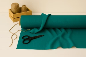 Dark Turquoise Cotton-Linen Fabric by the Yard – Ideal for Sewing, Crafts, Décor - Picture 1 of 10